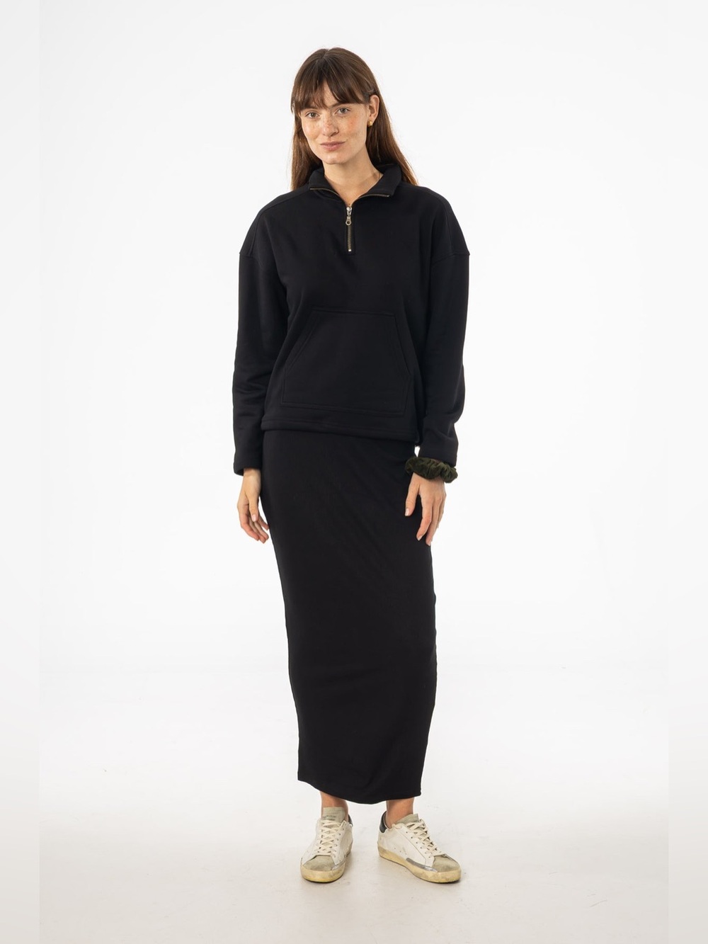 DRESS BLANK Black Ribbed Midi Modest Leggings Stretch Loungewear Cozy Skirt Sz L
